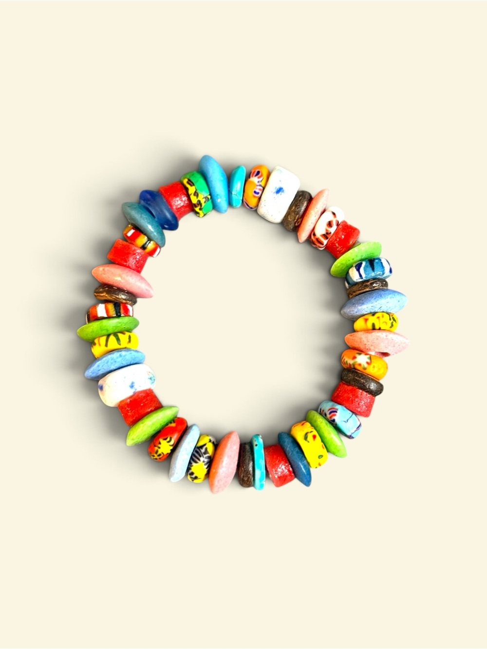 Bracelet, handmade from  recycled glass beads from Ghana.